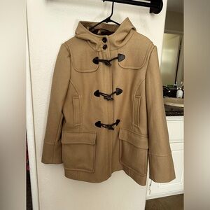 St Johns Bay Womens Camel Wool Cashmere Toggle Button & Zip Hooded Pea Coat XL